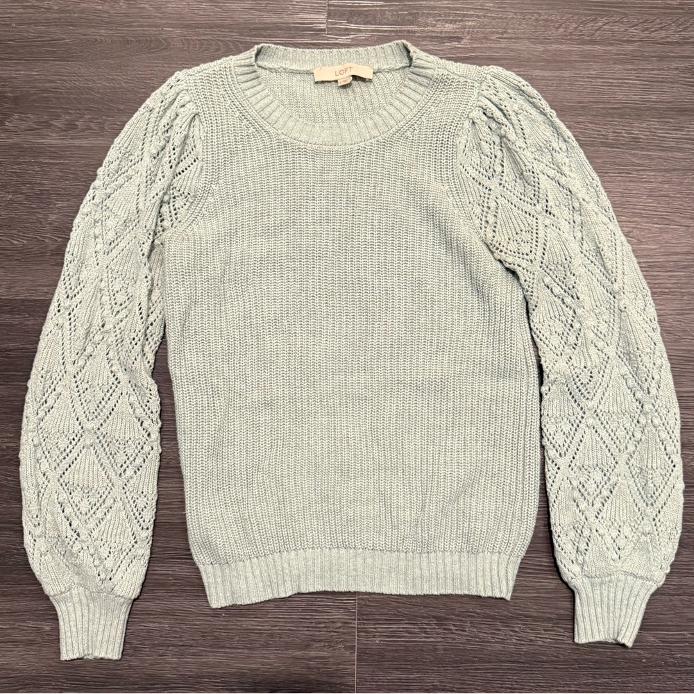 LOFT Light Gray Sweater with Textured Sleeves